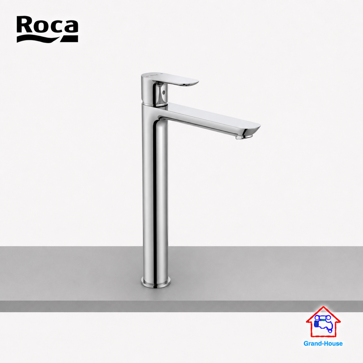 Roca Cala High Neck Basin Pilllar Tap, Smooth Body, Without Waste and Flexible Hose (Chrome)