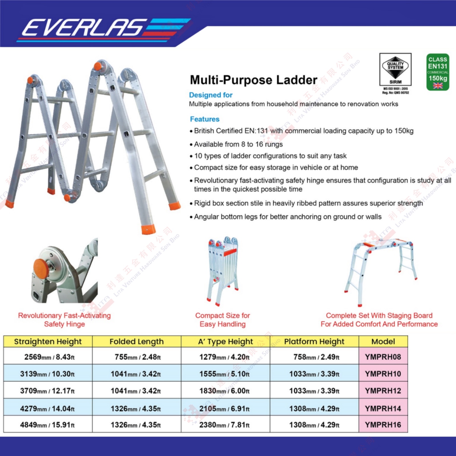 EVERLAS BRAND MULTI PURPOSE LADDER - YMPRH08 YMPRH10 YMPRH12 YMPRH147 YMPRH16