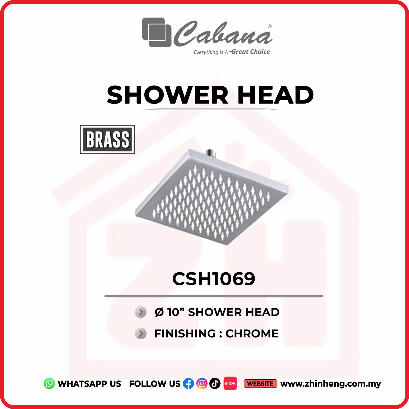CABANA 10'' SQUARE SHOWER HEAD  CSH1069
