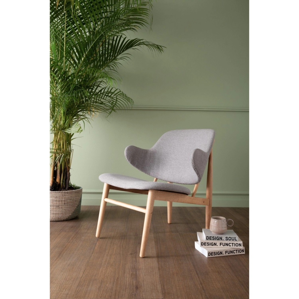 Kofod Lounge Chair (Natural Frame, Light Grey Fabric)
