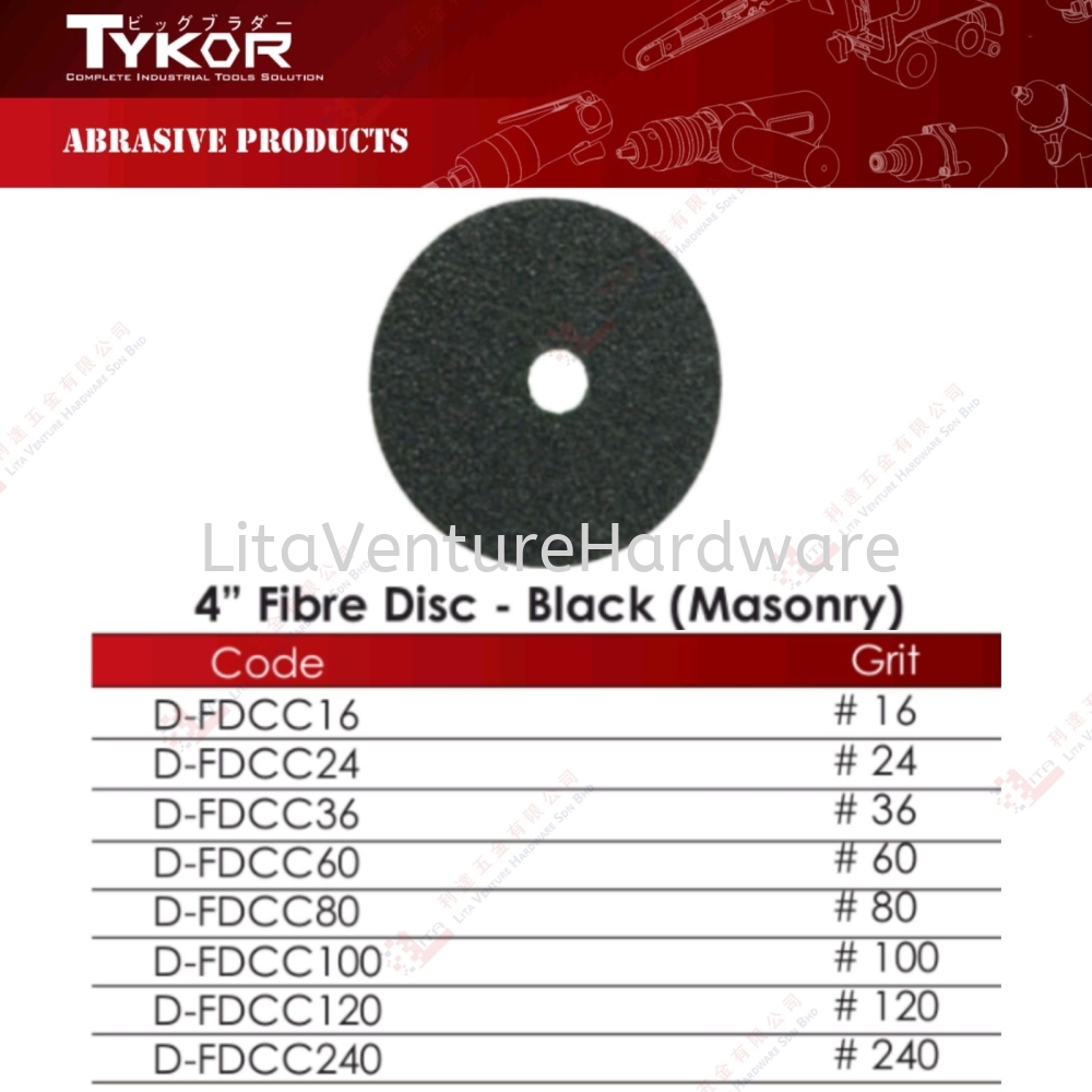 TYKOR BRAND 4'' FIBRE DICS BLACK - DFDCC16 DFDCC24 DFDCC36 DFDCC60 DFDCC80 DFDCC100 DFDCC120 DFDCC240