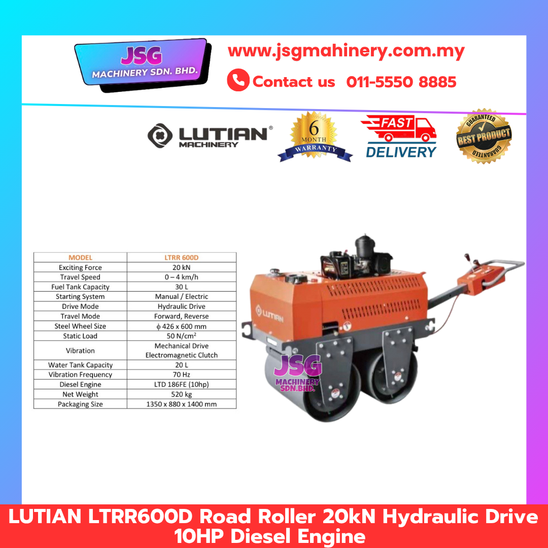 LUTIAN LTRR600D Road Roller 20kN Hydraulic Drive 10HP Diesel Engine Double Drum Compactor for Road Construction
