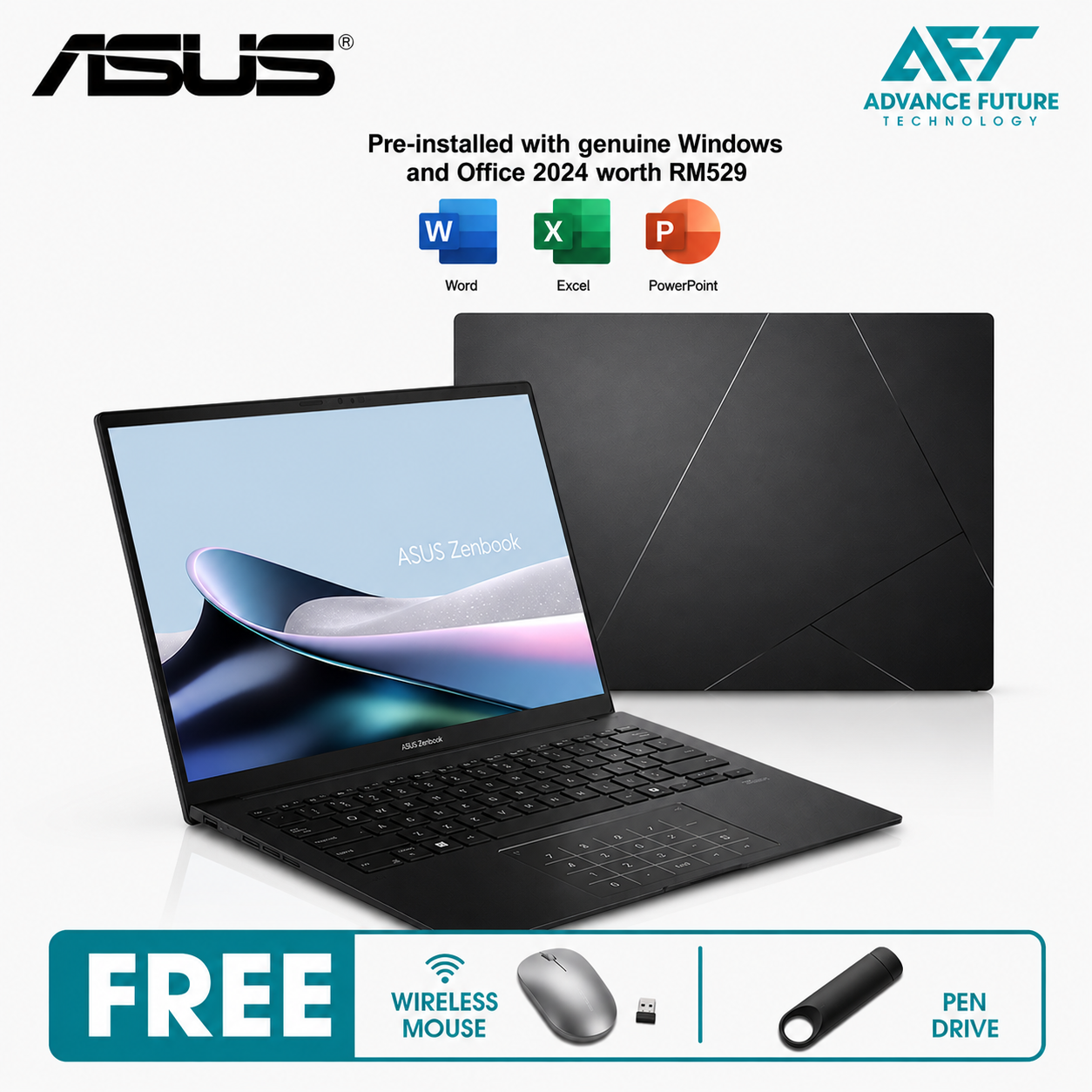 Asus Zenbook 14 OLED UM3406K-AQD112WS 14" WUXGA Laptop Jade Black ( AMD Ryzen AI 7 350, 16GB, 512GB SSD, ATI, W11, H&S 2024&M365 )