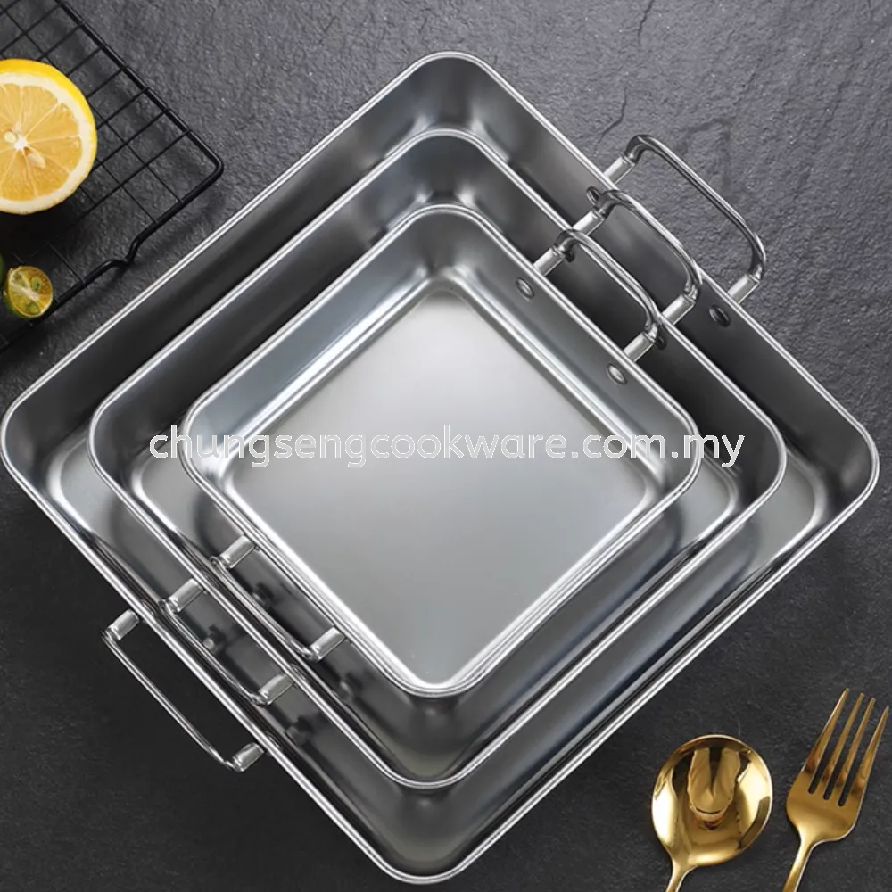 Stainless Steel  Double Ears Fried Chicken Square Plate / Snack Fruit Plate /Food Display Kitchen Tools 创意双耳不锈钢方形盘韩式炸鸡盘