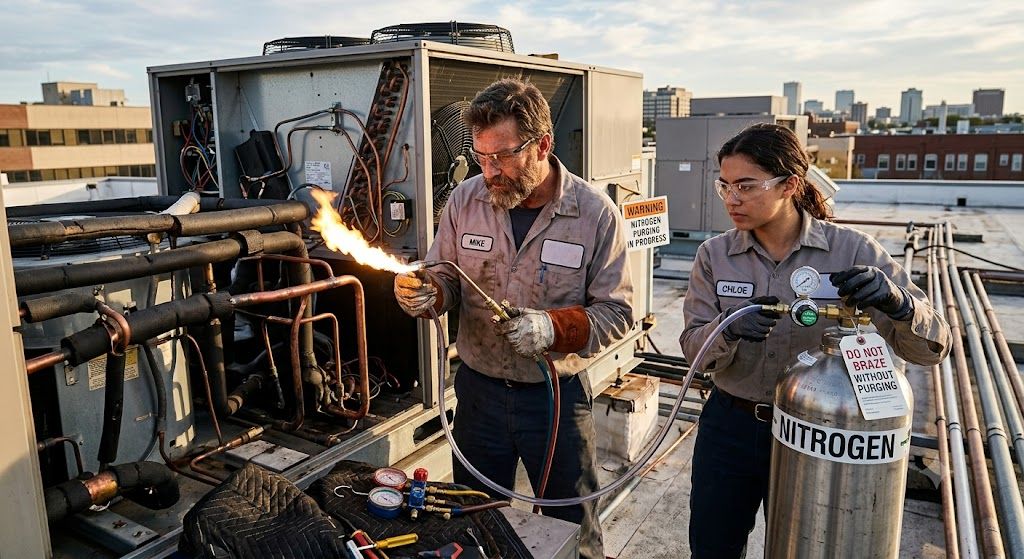 HVAC nitrogen purging during brazing