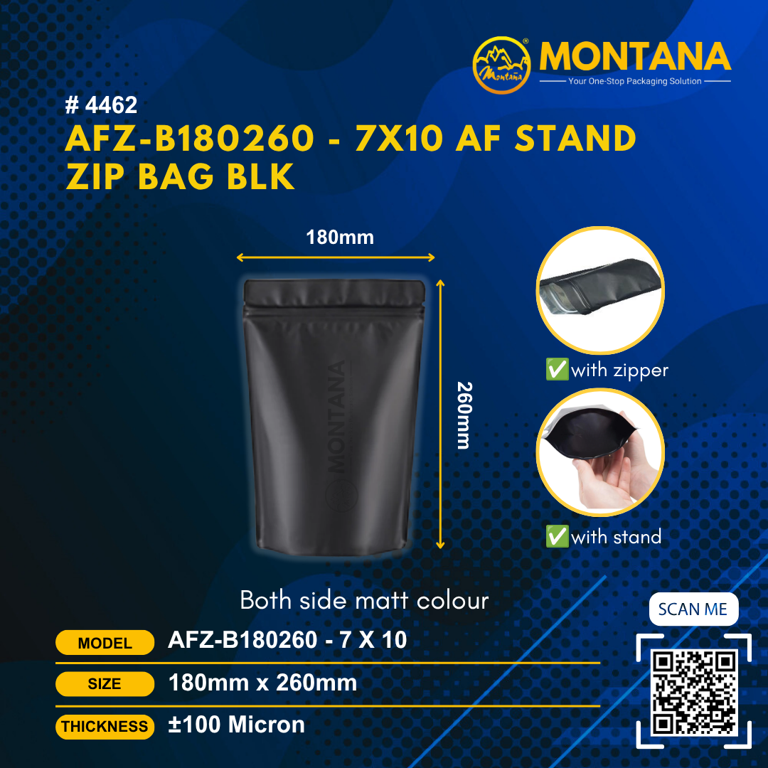 (4462) AFZ-B180260 - 7X10 ALUM FOIL STAND ZIP BAG BLK