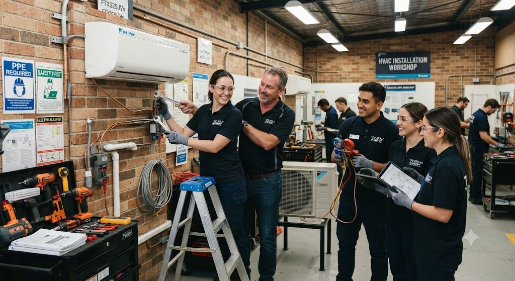 Split unit air conditioner installation workshop