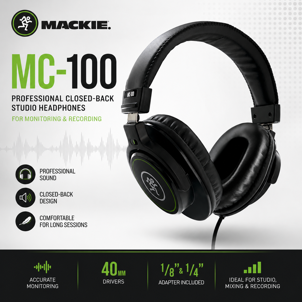 Mackie MC-100 | Professional Closed-Back Studio Headphones for Monitoring & Recording