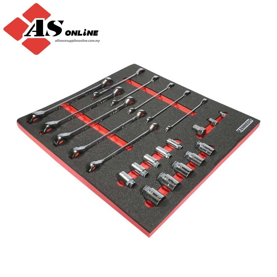 KENNEDY 23 Piece Ratchet Combination Spanner Set with Go-Thru Sockets in 2/3 Width Foam Inlay for Tool Chests / Model: KEN5950135K