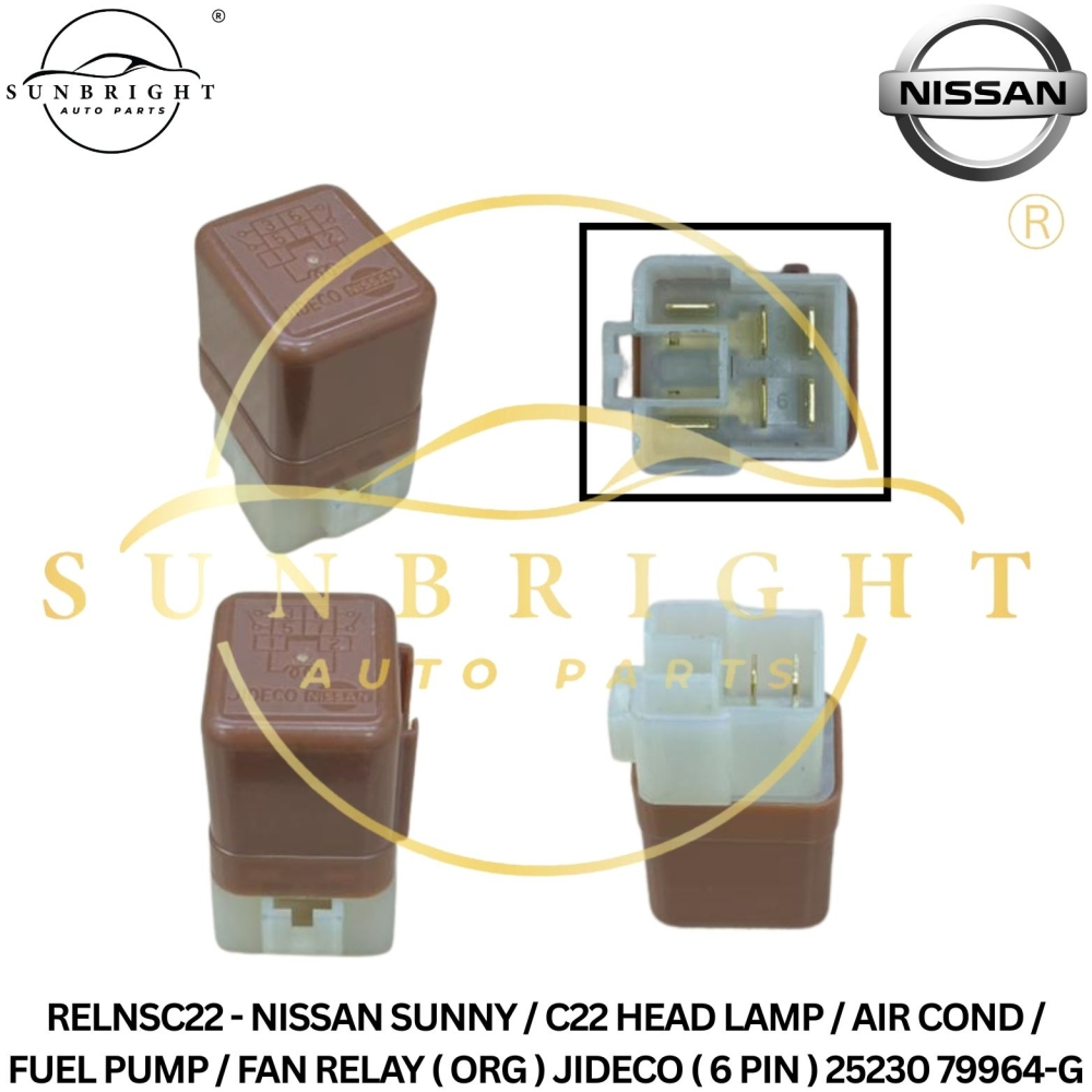 RELNSC22 - NISSAN SUNNY / C22 HEAD LAMP / AIR COND / FUEL PUMP / FAN RELAY ( ORG ) JIDECO ( 6 PIN ) 25230 79964-G