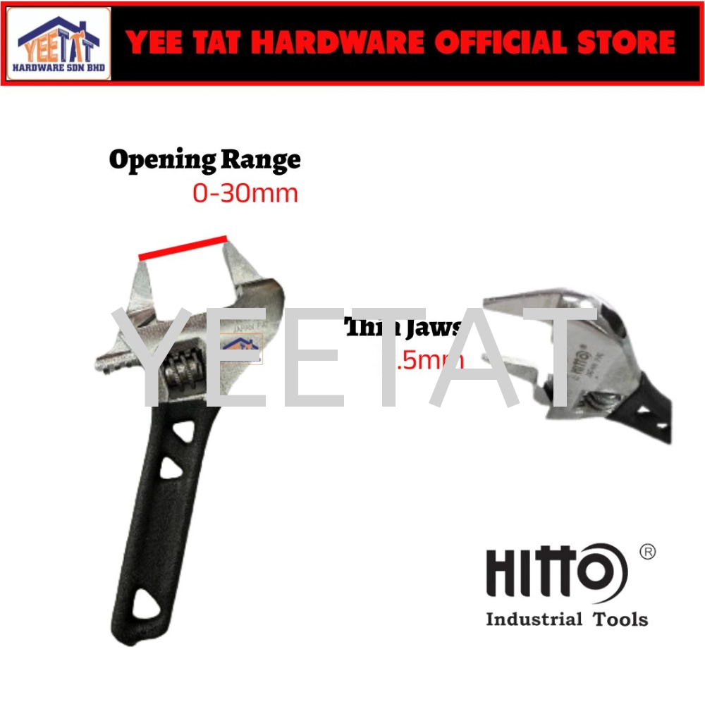 [ HITTO ] HAW-8SB Stubby & Thin Jaws Adjustable Wrench / Spana Hardened Durable Hand Tool 141MM