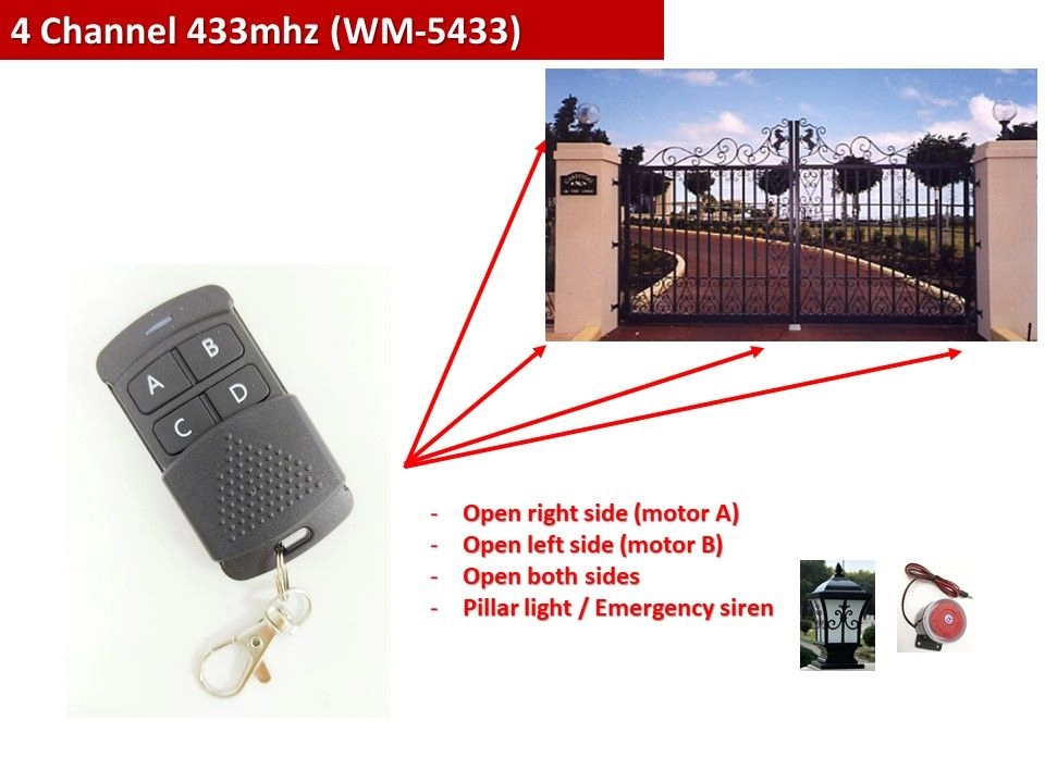 (WM-5433) 4 Channel 433Mhz Remote Control - Autogate Door Wireless Premium Remote Control DIP Switch Code 