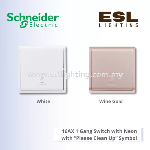 SCHNEIDER Pieno 16AX 1 Gang Switch with Neon with “Please Clean Up” Symbol - E8231CS_WE_G11 E8231CS_WG_G11