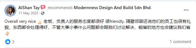 Customer review & Modernness Design And Build Sdn Bhd