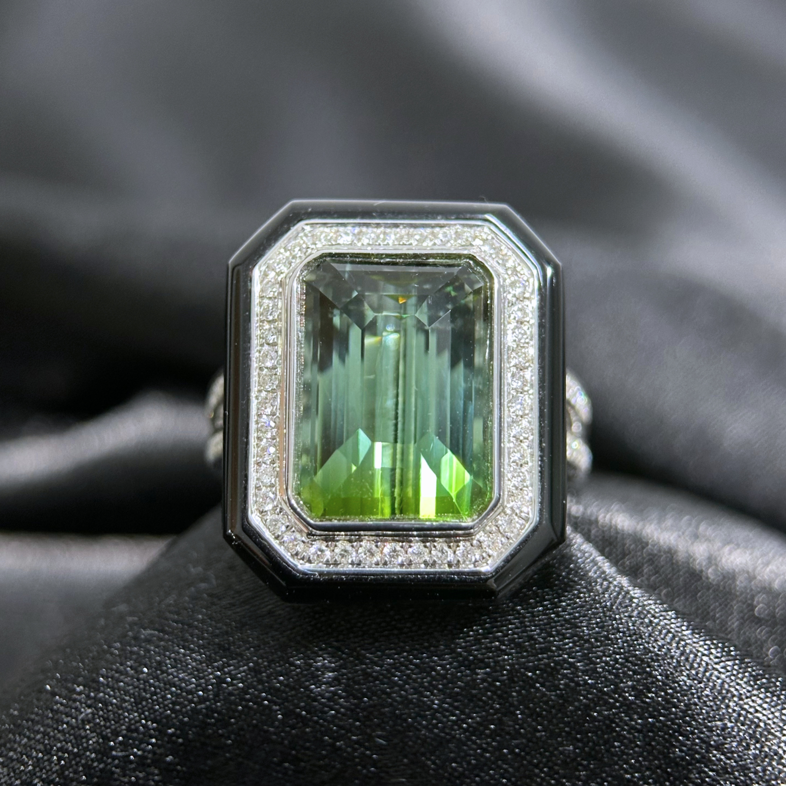 Green Tourmaline Diamonds Ring