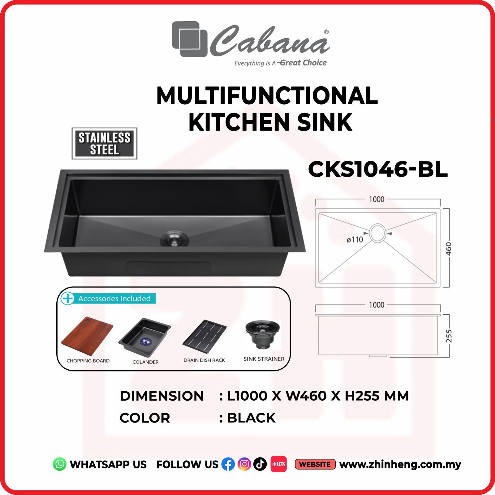 CABANA MULTIFUNCTIONAL KITCHEN SINK CKS1046-BL