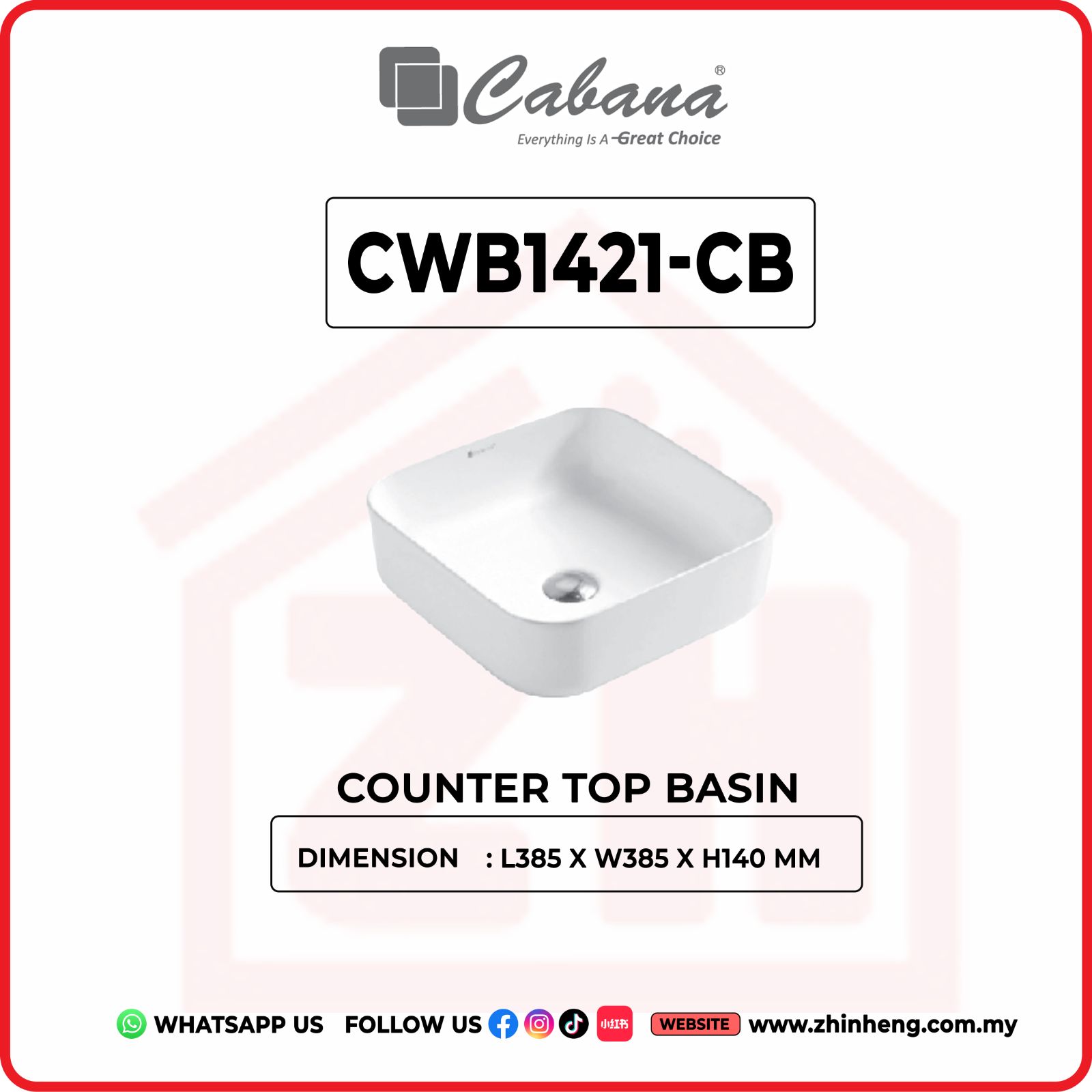 CABANA CWB1421-CB COUNTER TOP BASIN