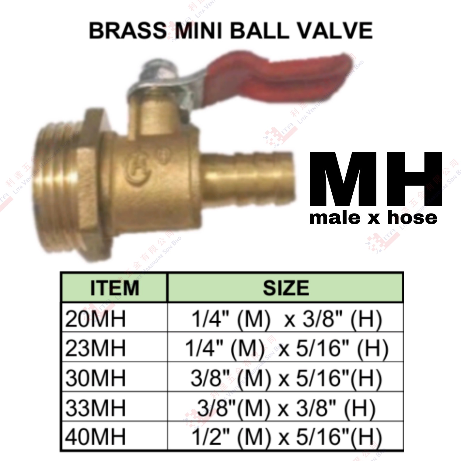 BRASS MINI BALL VALVE MH - 20MH 23MH 30MH 33MH 40MH