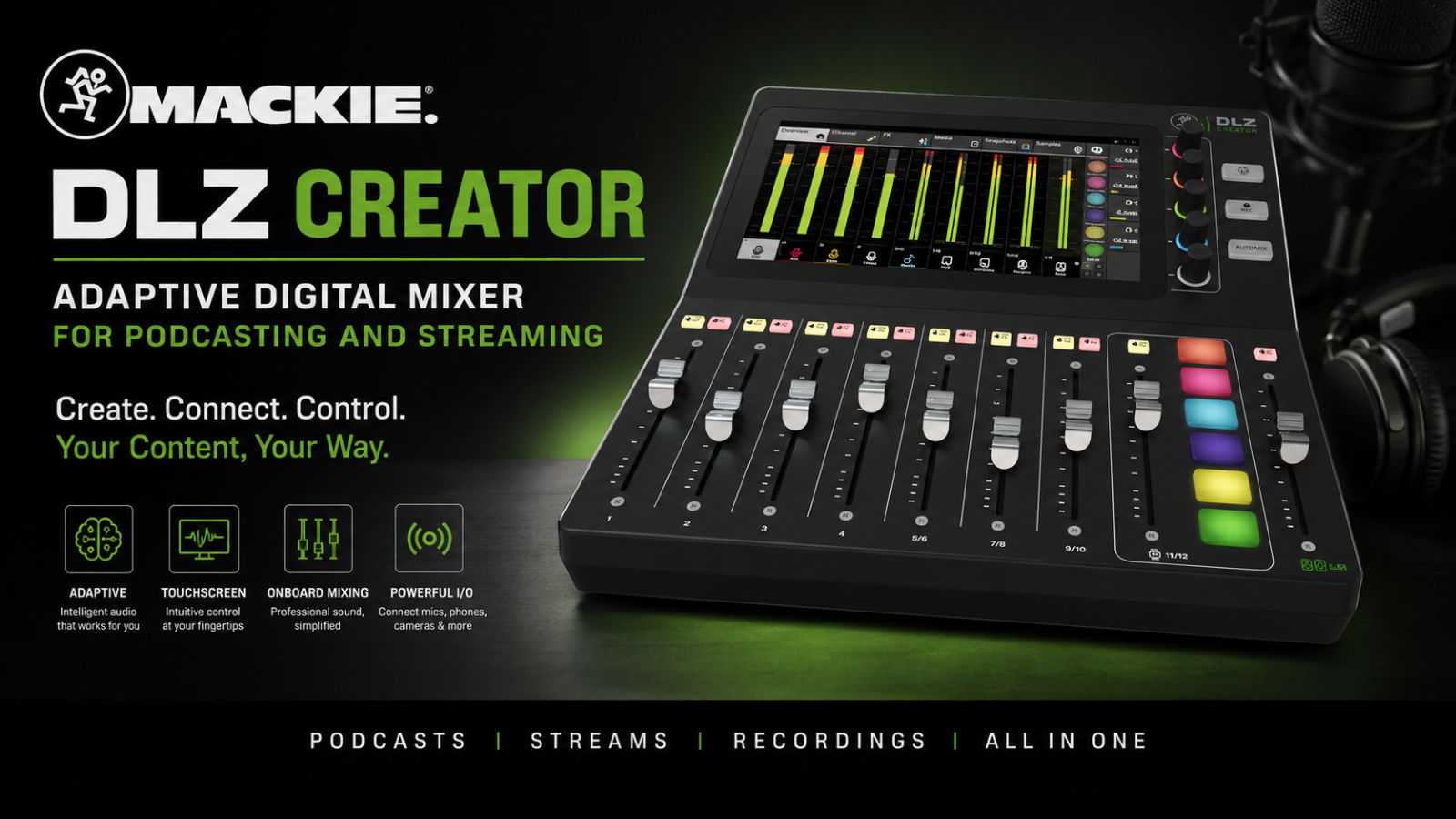 Mackie DLZ Creator | Adaptive Digital Mixer for Podcasting and Streaming