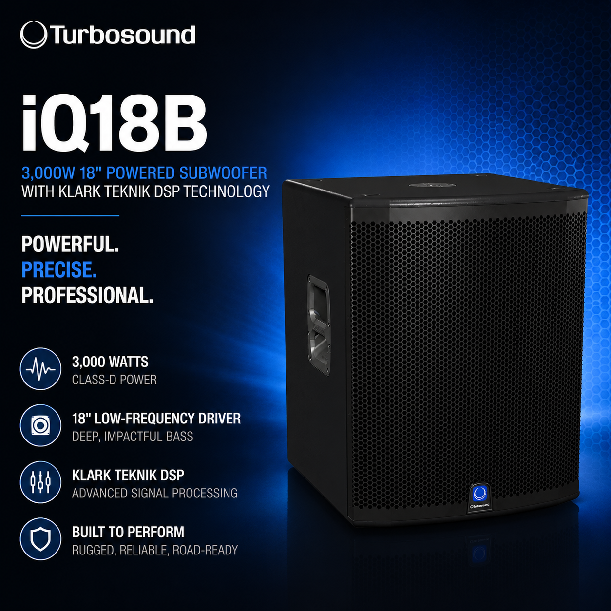 Turbosound iQ18B – Subwoofer Berkuasa 18" 3000W dengan Teknologi Klark Teknik DSP