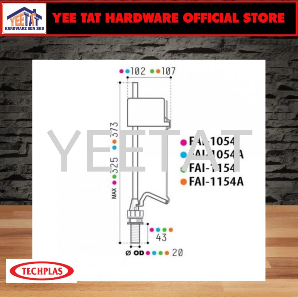 [ TECHPLAS ] FAI-1154 Compact Bottom Inlet + Plastic Rod – 11″ stand