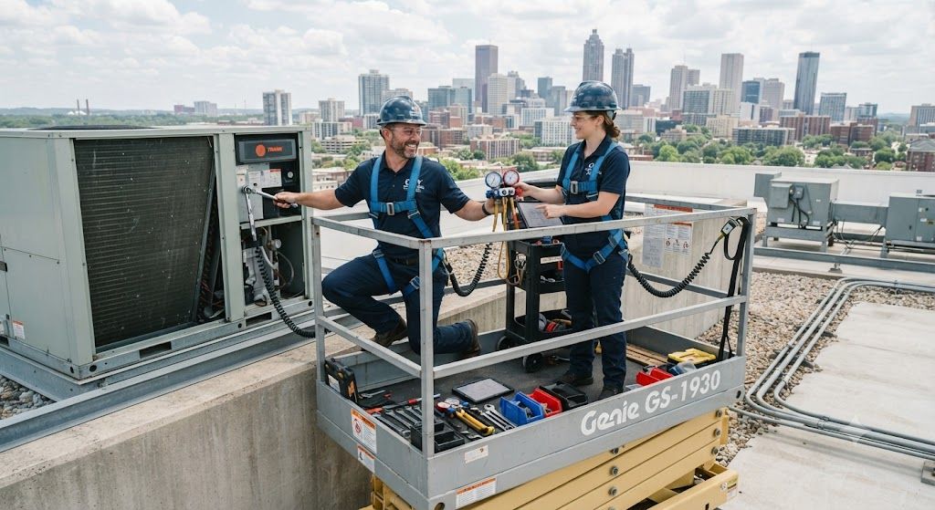 HVAC elevated work platform servicing safety