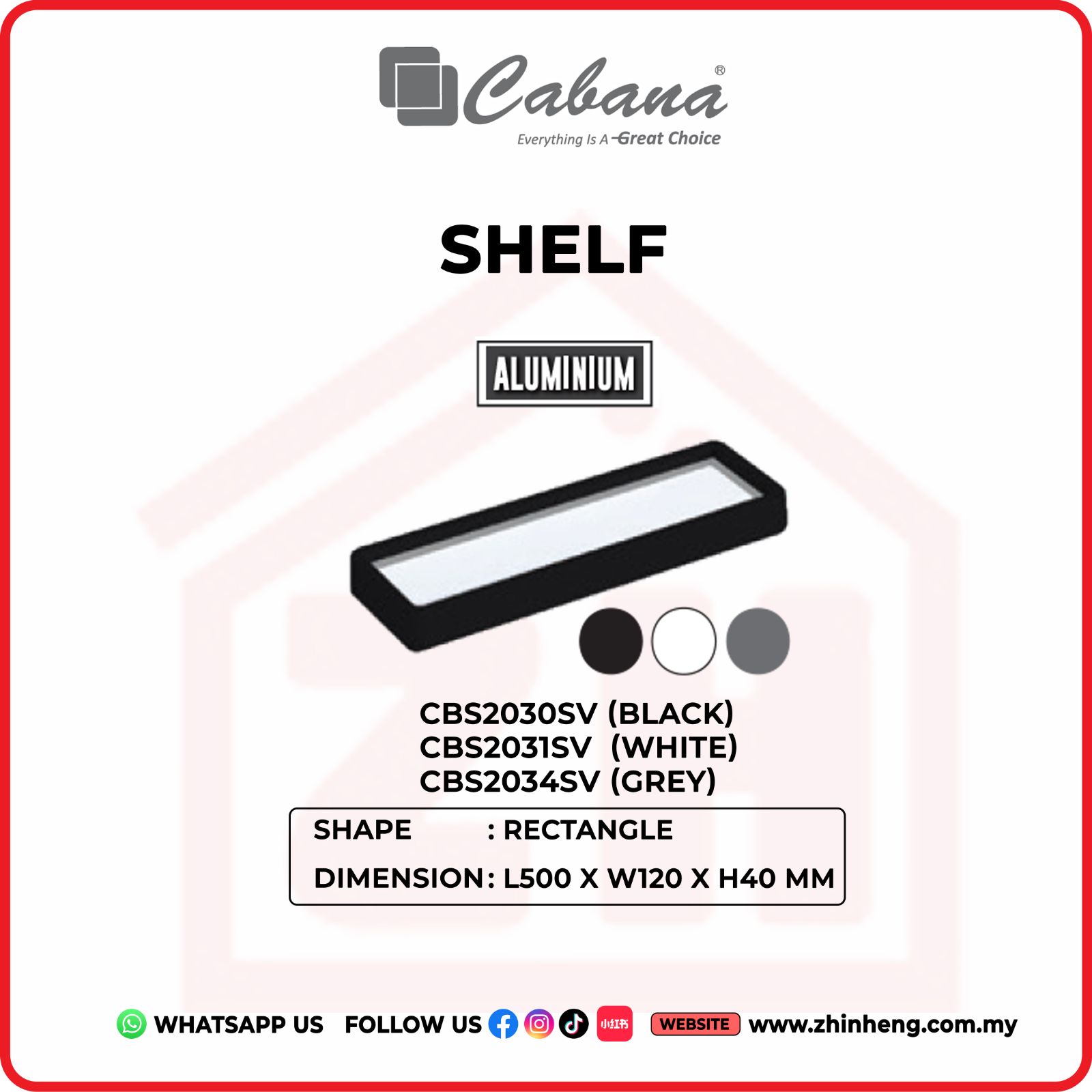 CABANA SHELF - CBS2030SV, CBS2031SV, CBS2034SV