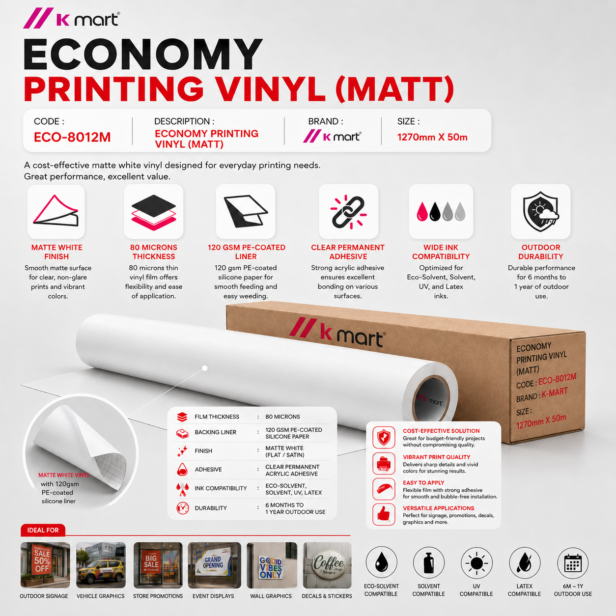 [ ECO-8012M ] Economy Printing Vinyl ( Matt )
