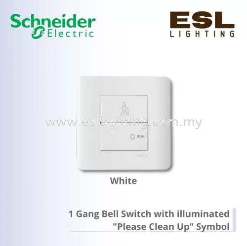 SCHNEIDER ZENcelo 1 Gang Bell Switch with illuminated "Please Clean Up" symbol - E8431BPM WE