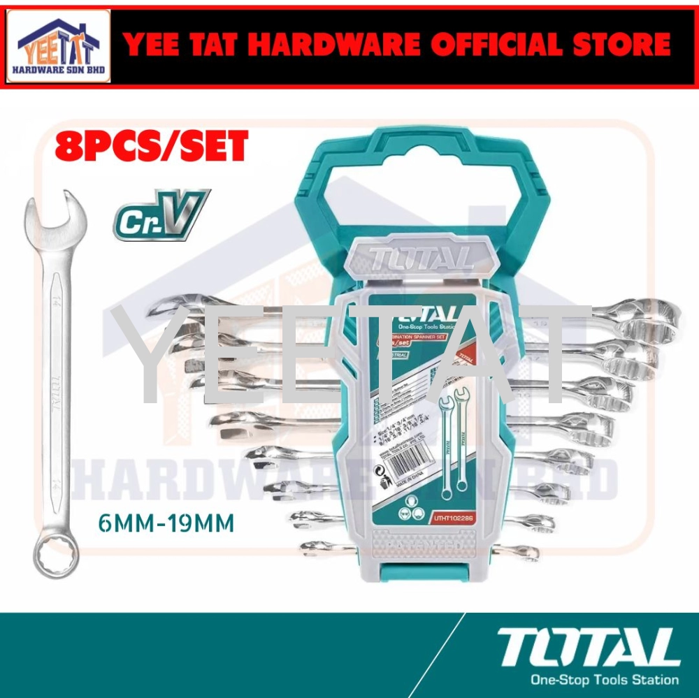 [ TOTAL ] THT102286 Combination Spanner Set (6mm-19mm/8 Pcs) Open + Ring/Box End Wrench