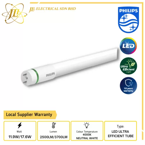 PHILIPS ULTRA EFFICIENT G13 4000K NEUTRAL WHITE LED T8 TUBE [11.9W 4FT/17.6W 5FT]