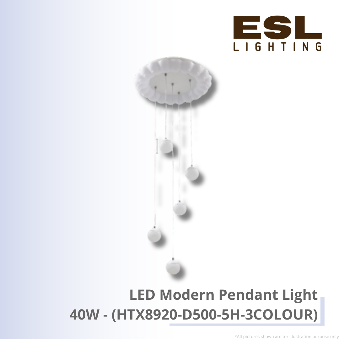 LED Modern Pendant Light 40W - HTX8920-D500-5H-3COLOUR