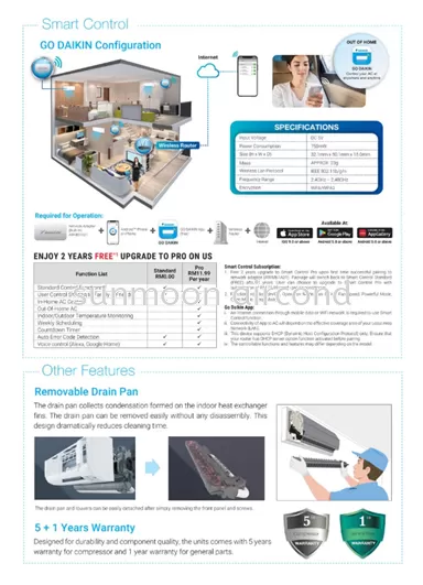 SMART CONTROL FTV-A SERIES DAIKIN PREMIUM AIR CONDITIONER FOR OFFICE - R32 NON-INVERTER (WIFI) 