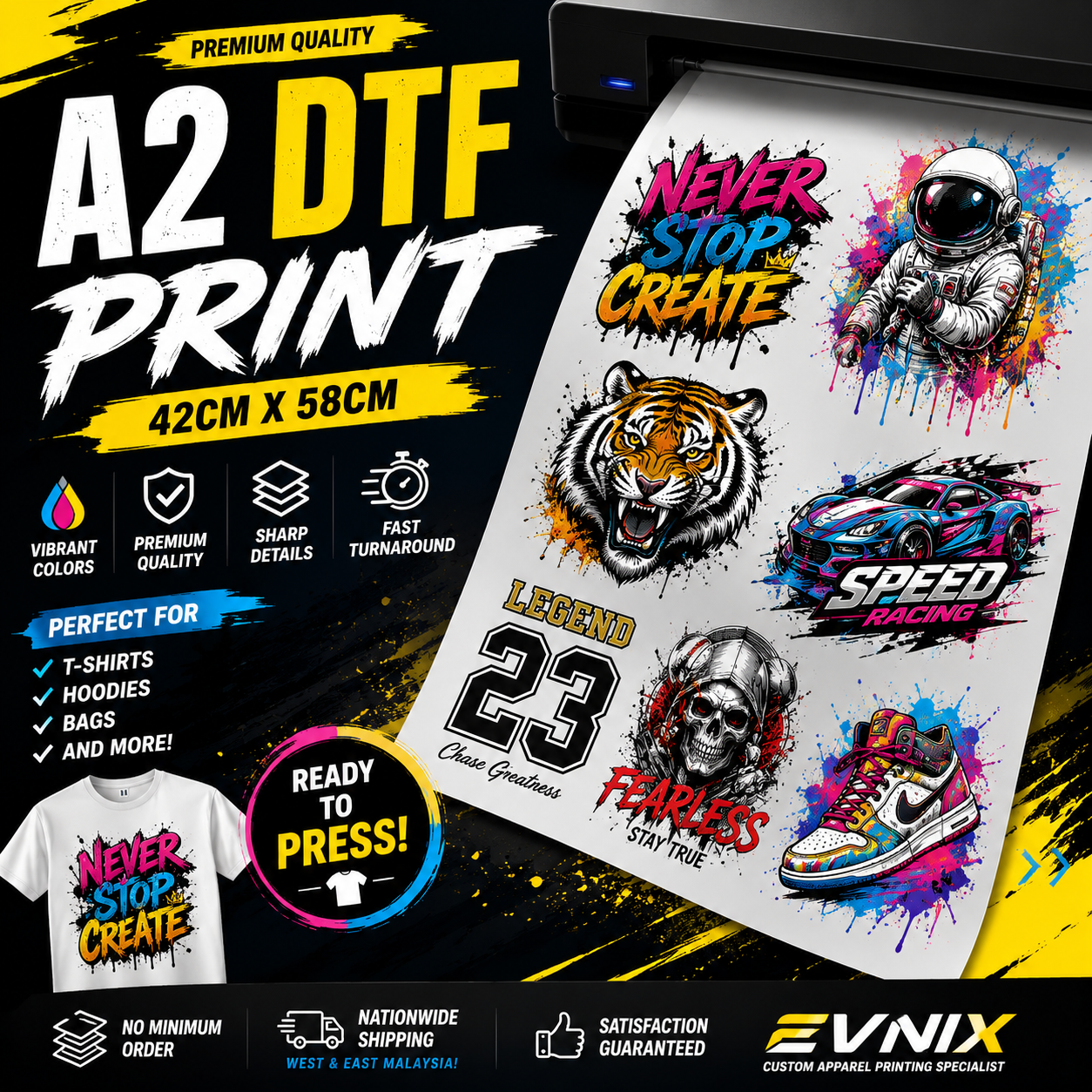 A2 DTF Print Malaysia | (58cm × 42cm) Premium Custom DTF Transfer Printing