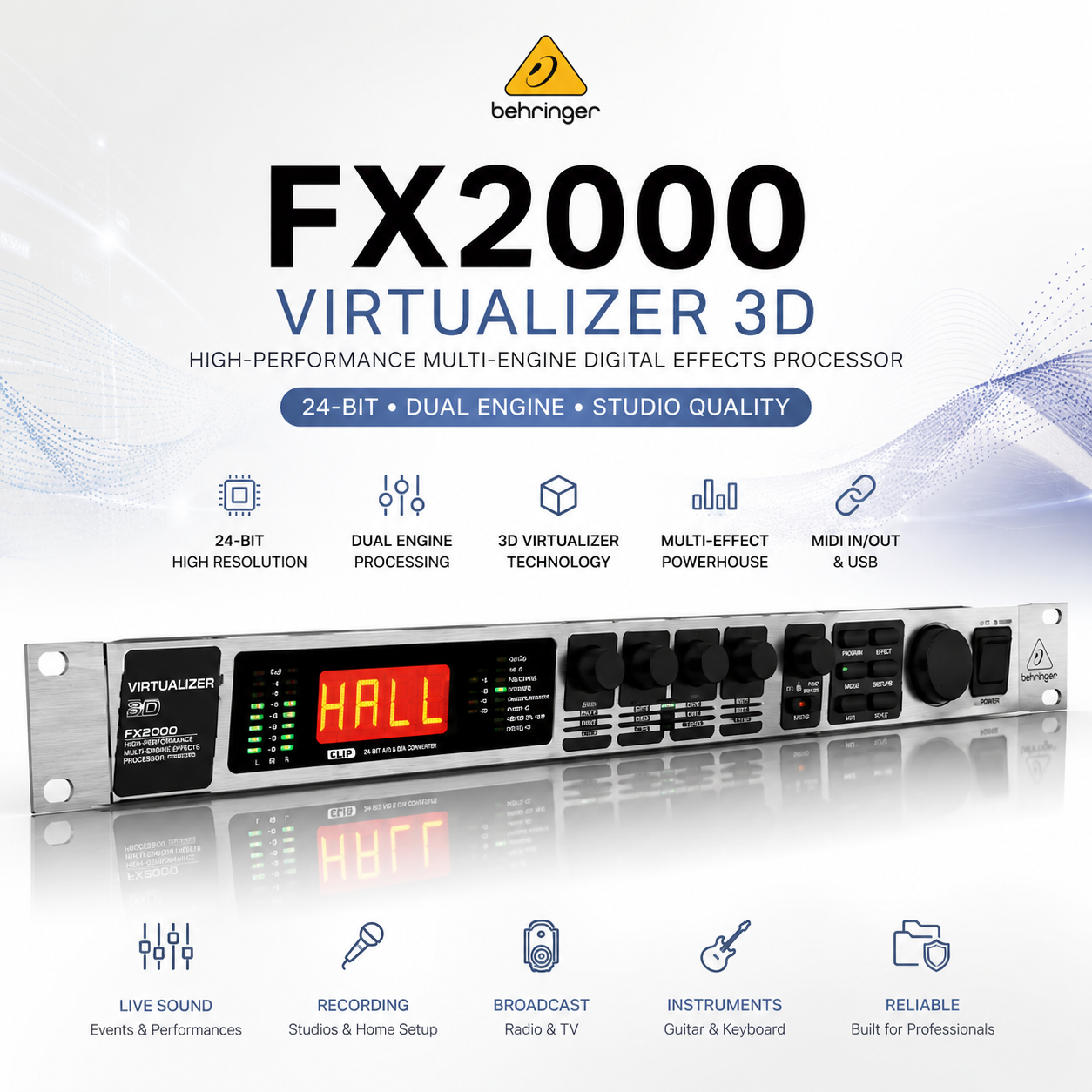 Behringer FX2000 Virtualizer 3D – Pemproses Kesan Digital Pelbagai Enjin Berprestasi Tinggi (24-Bit, Dual Engine)