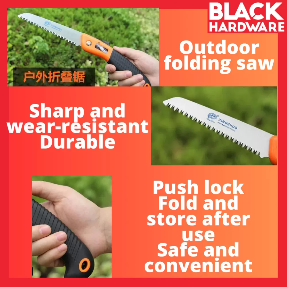 Black Hardware Gardening Kebun Pisau Gergaji Potong Pokok Kayu Lipat Folding Hand Pruning Saw Blade Wood Cutter Tool Set