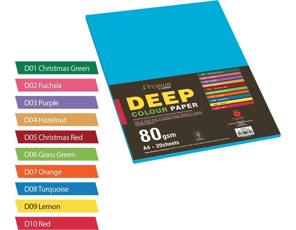 CA4701 80GSM A4 DEEP COLOUR PAPER 20SHEETS