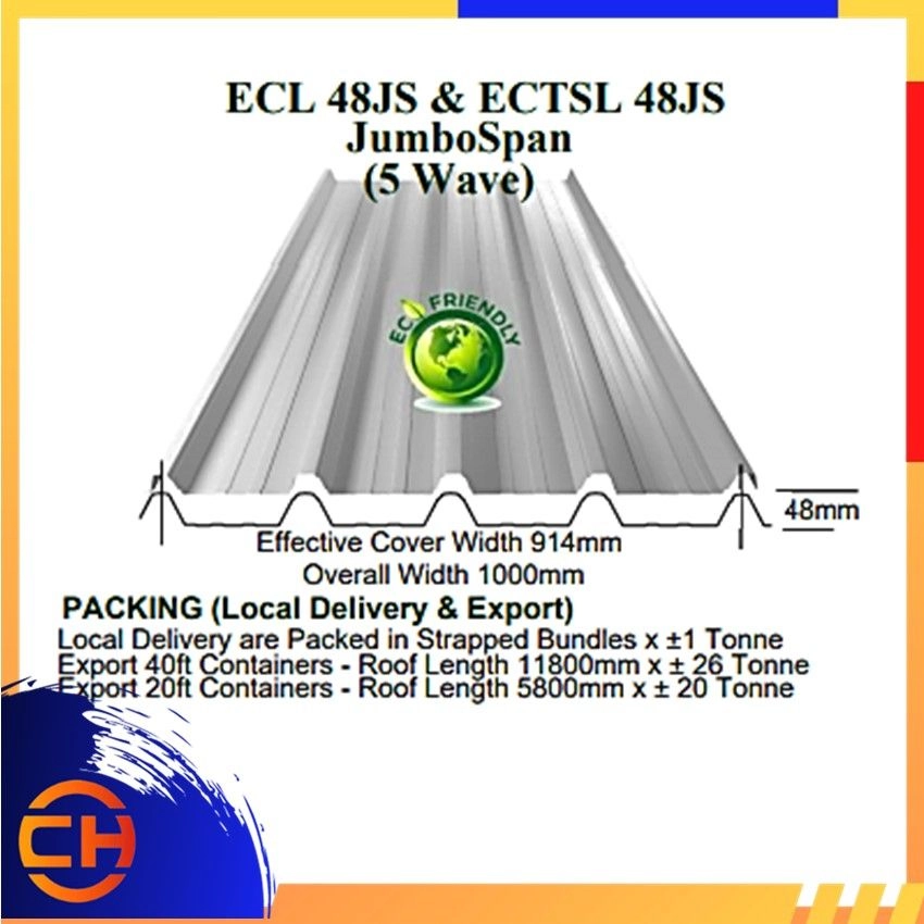 EK Ecoline uPVC (SL) Roofing Sheet. ECL 48JS & ECTSL 48JS  (5 Wave) JumboSpan