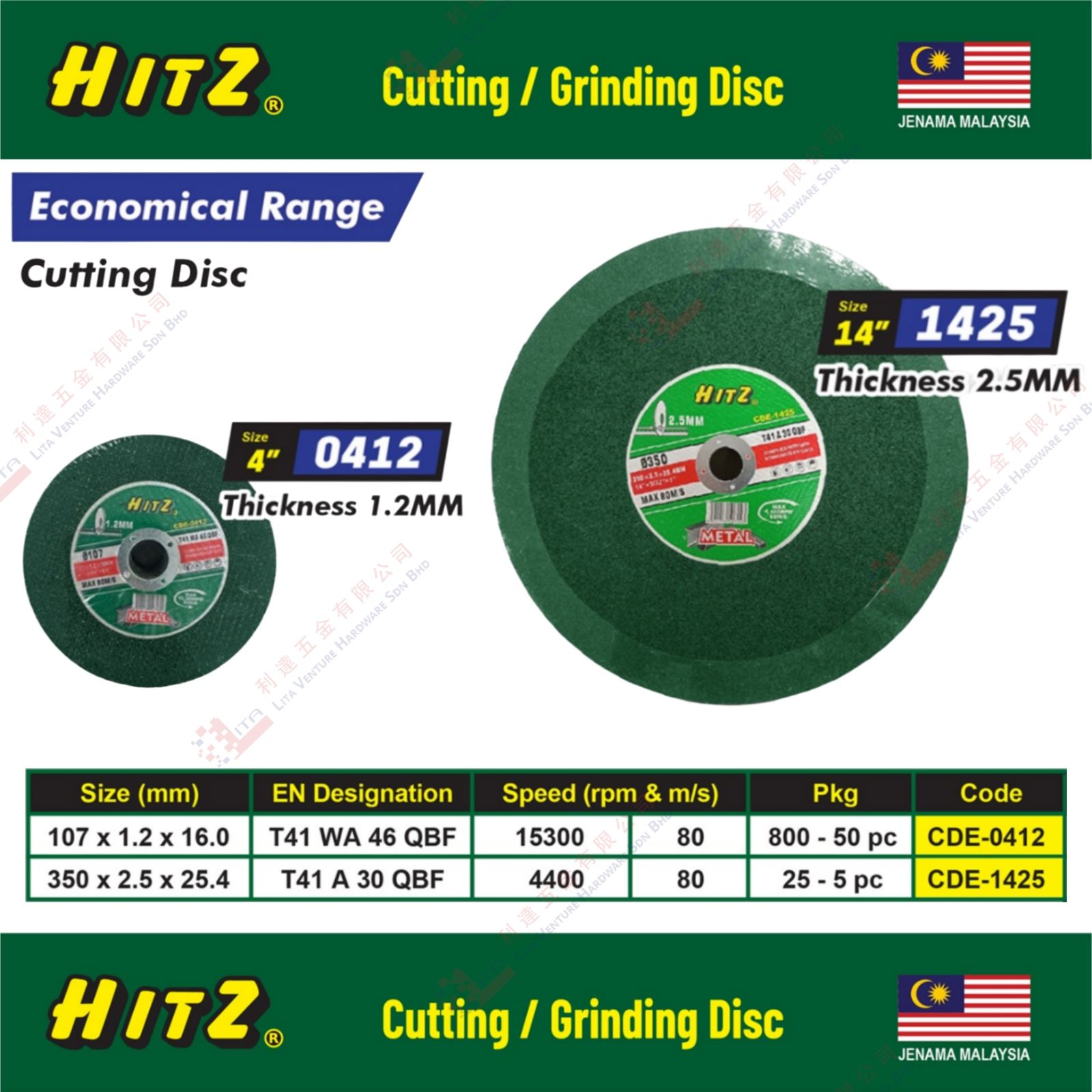 HITZ BRAND CUTTING GRINDING DISC - CDE0412 CDE0125