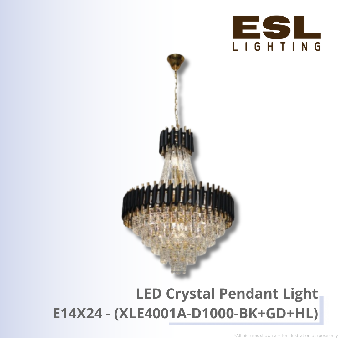 LED Crystal Pendant Light E14X24 - XLE4001A-D1000-BK+GD+HL