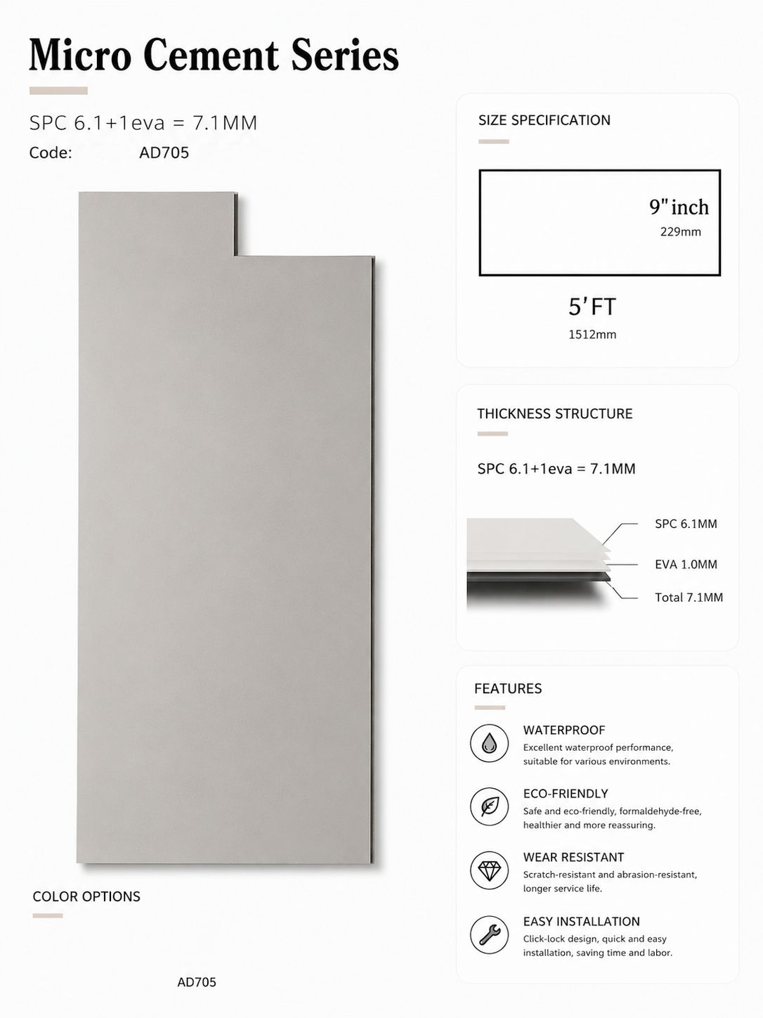 Micro Cement SPC 7.1MM CODE AD705
