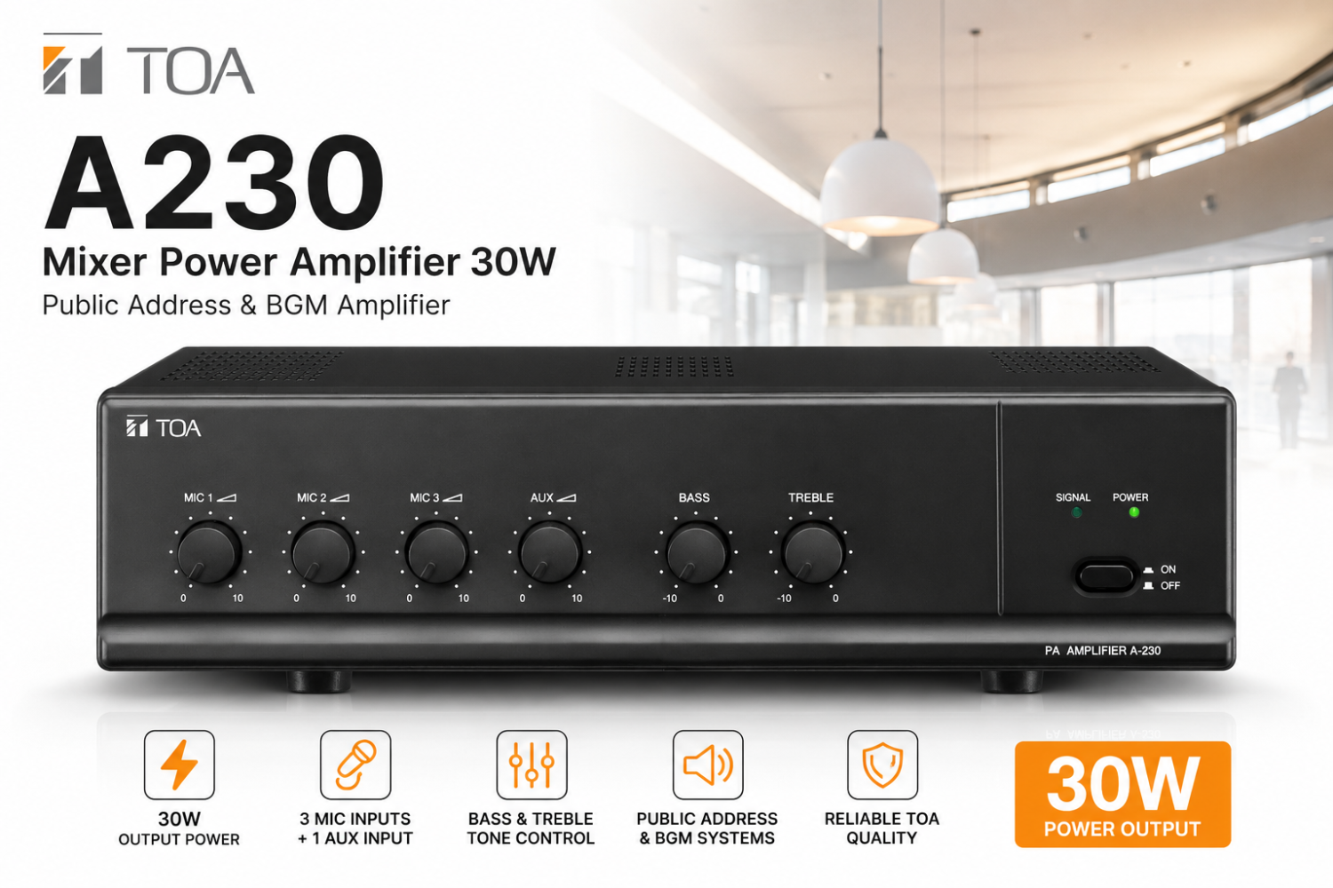 TOA A230 Mixer Power Amplifier 30W Public Address & BGM Amplifier
