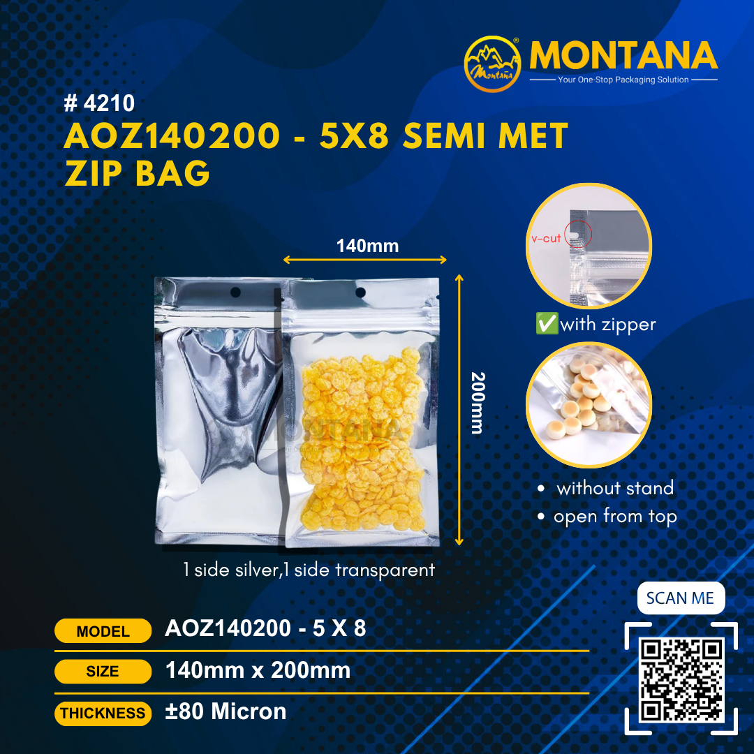 (4210) AOZ140200 - 5X8 SEMI MET ZIP BAG