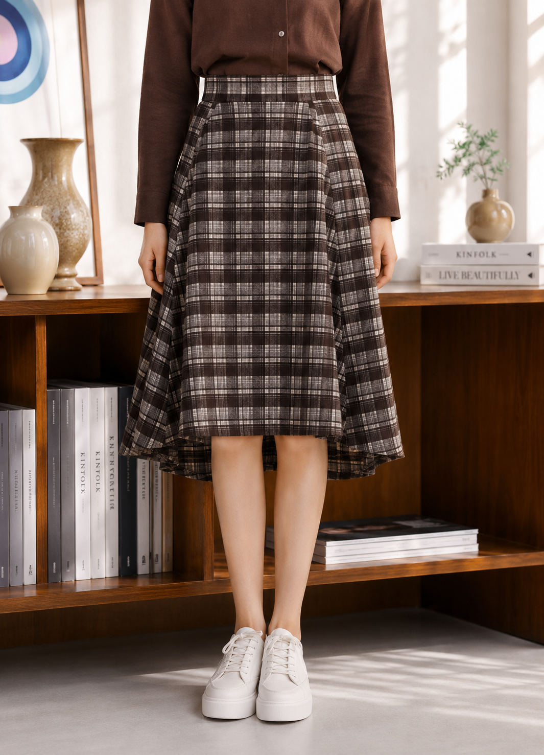 Muse Plaid Midi Skirt