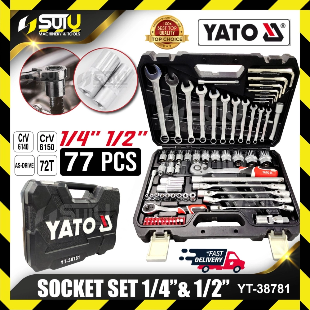 YATO YT-38781 77PCS 1/2" & 1/4" DR. Socket Set