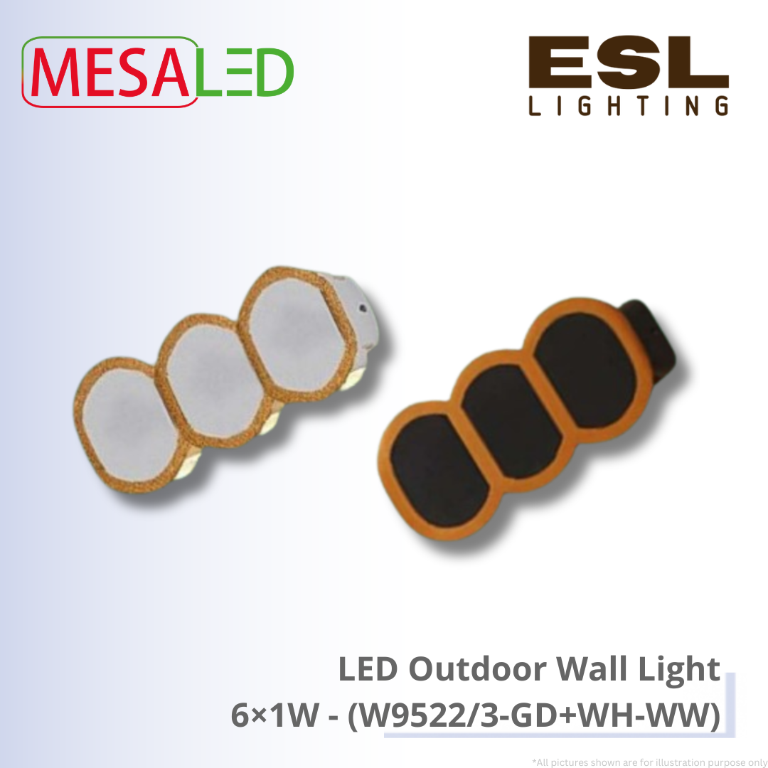 MESALED LED Outdoor Wall Light 6×1W - W9522/3-GD+WH-WW IP65