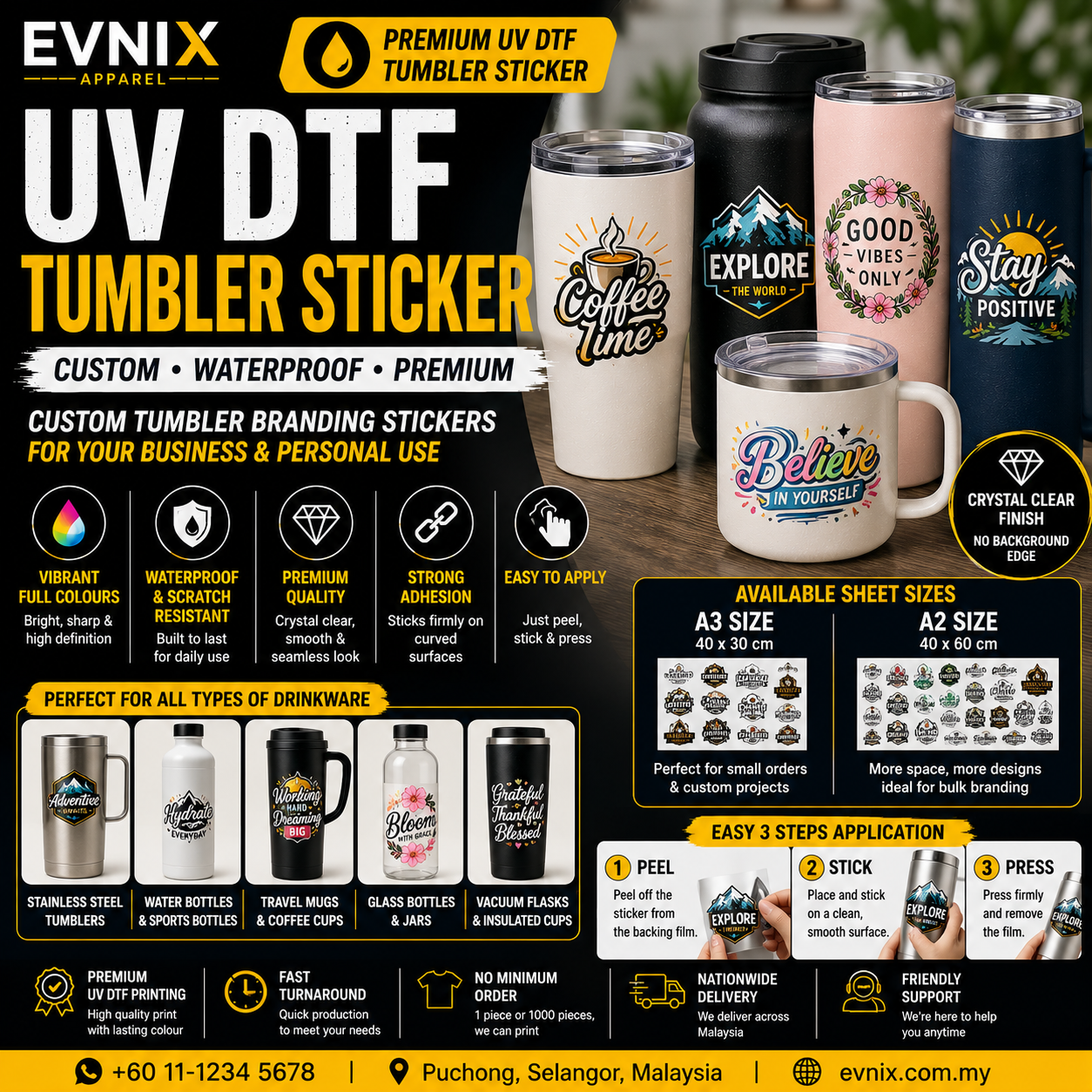 UV DTF Tumbler Sticker Malaysia | Custom Waterproof Tumbler Branding