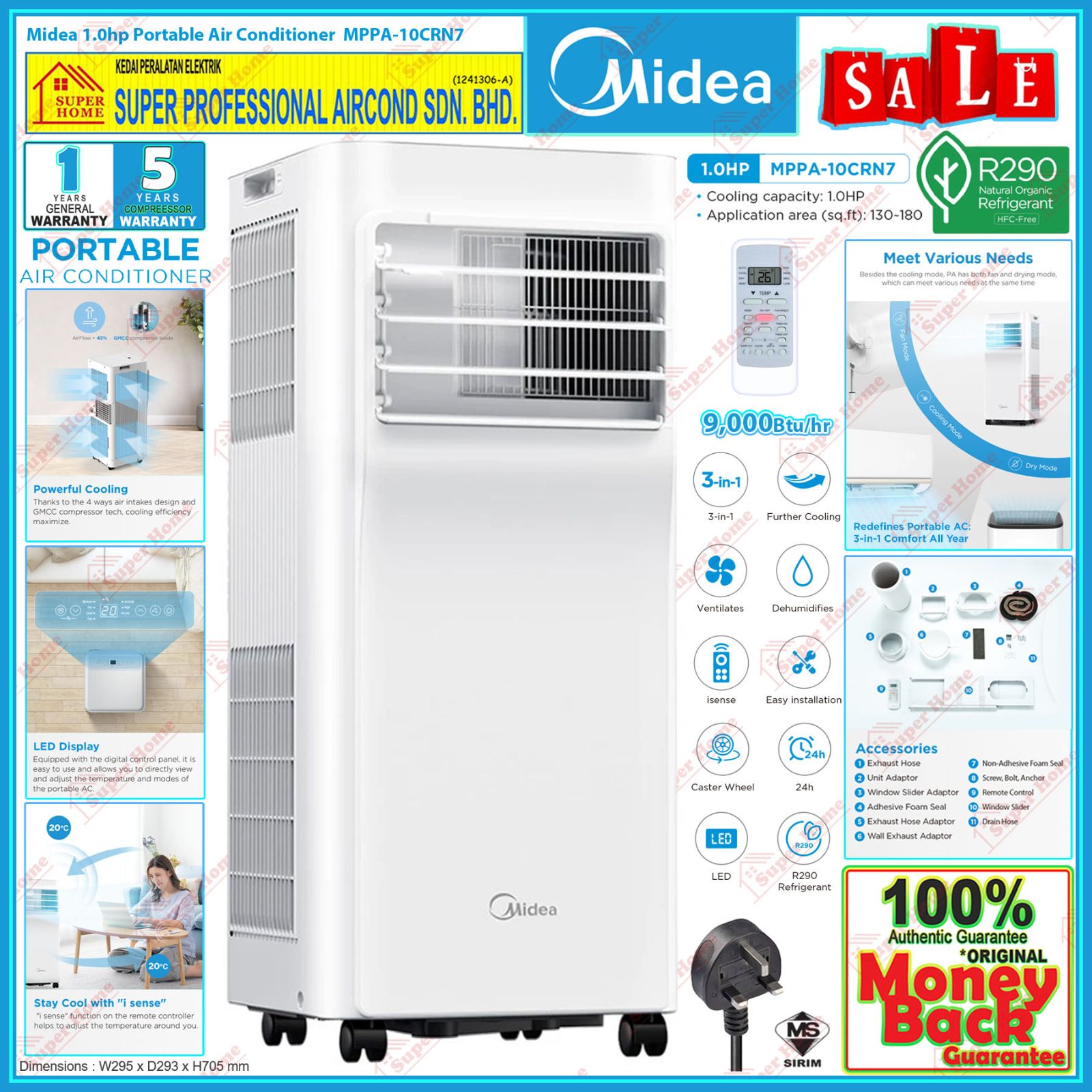 Midea Portable Air Conditioner 1.0hp MPPA-10CRN7 Portable Aircond PA Series