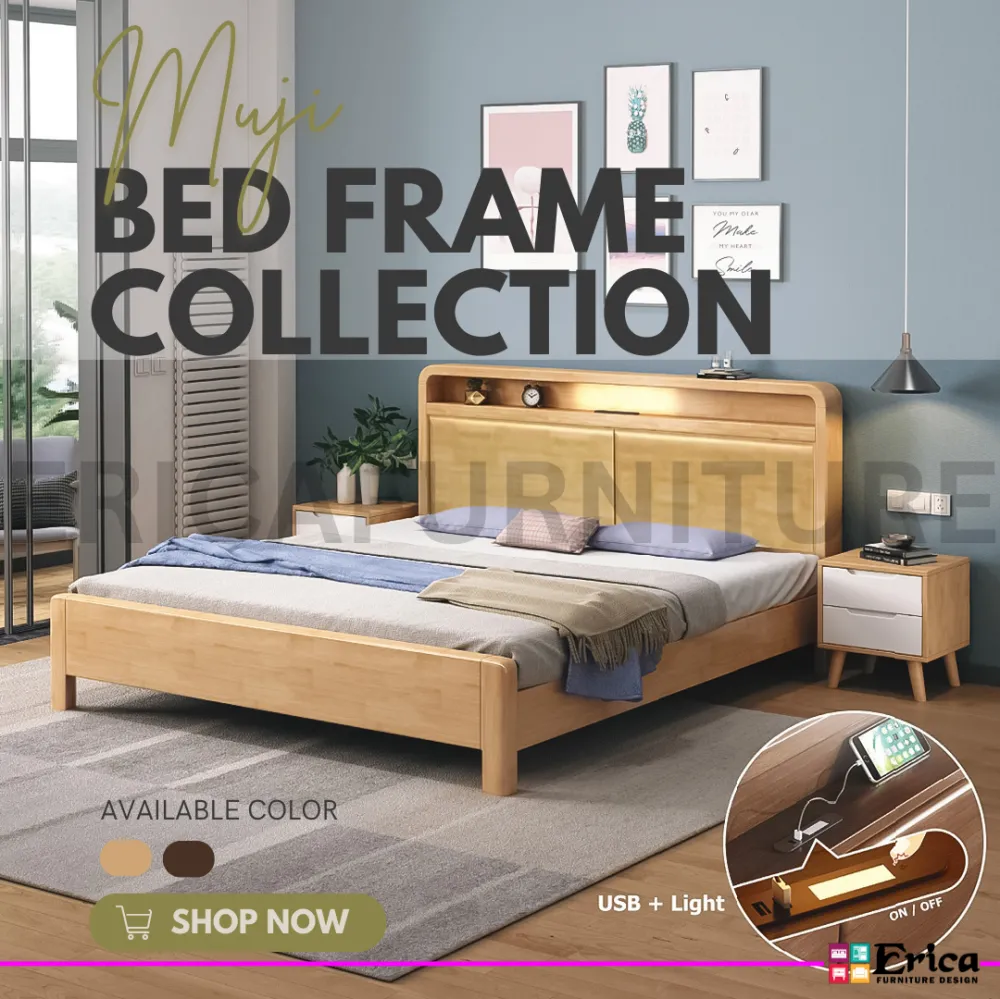 MUJI SOLID WOOD BEDFRAME - NATURAL/WALNUT