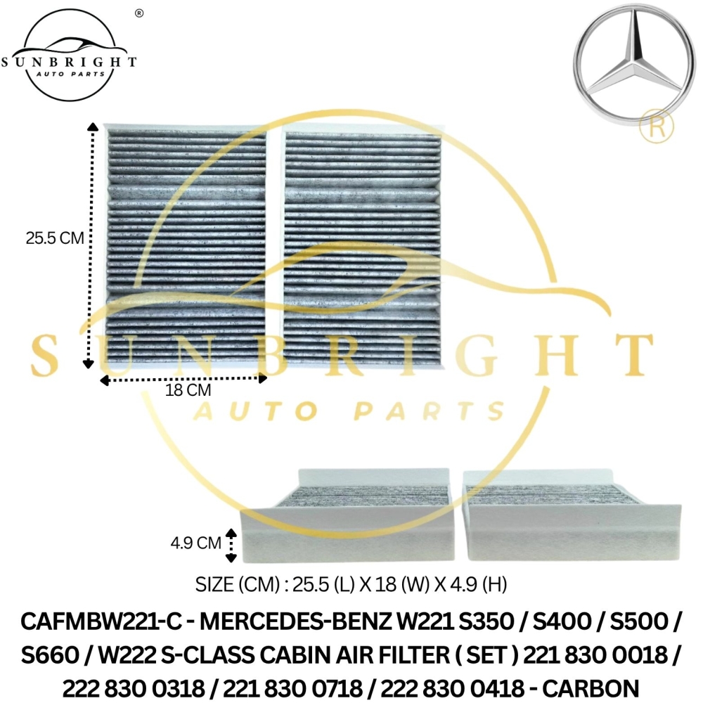 CAFMBW221-C - MERCEDES-BENZ W221 S350 / S400 / S500 / S660 / W222 S-CLASS CABIN AIR FILTER ( SET ) 221 830 0018 / 222 830 0318 / 221 830 0718 / 222 830 0418 - CARBON